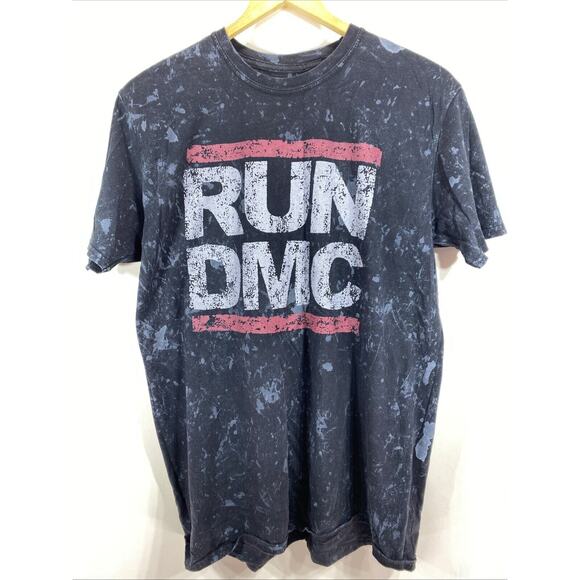 RUN DMC Rap Group Distressed Logo Print Charcoal T-shirt Men’s Size Medium 42” - Picture 1 of 8